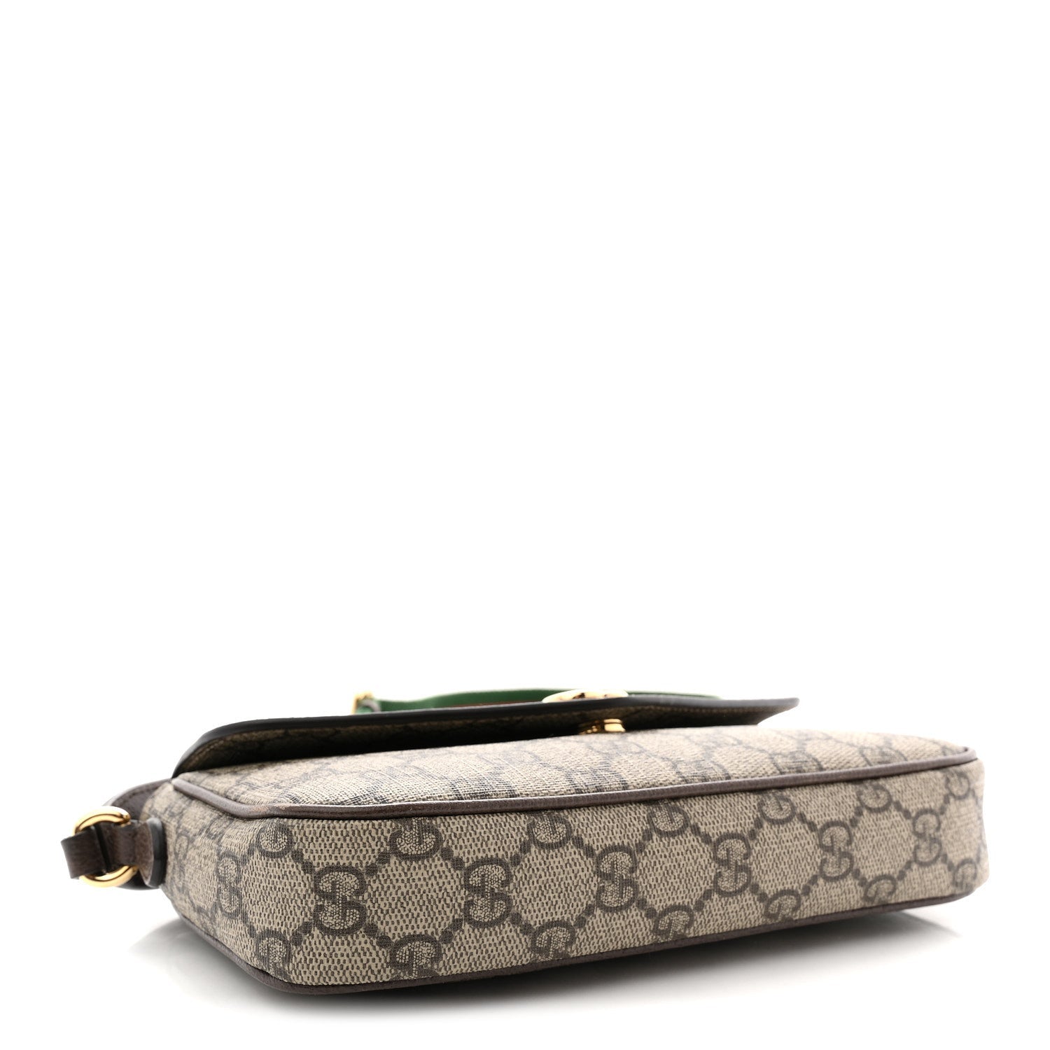 Gucci GG Supreme Monogram Textured Dollar Calfskin Web Mini Ophidia Envelope Shoulder Bag Beige Ebony
