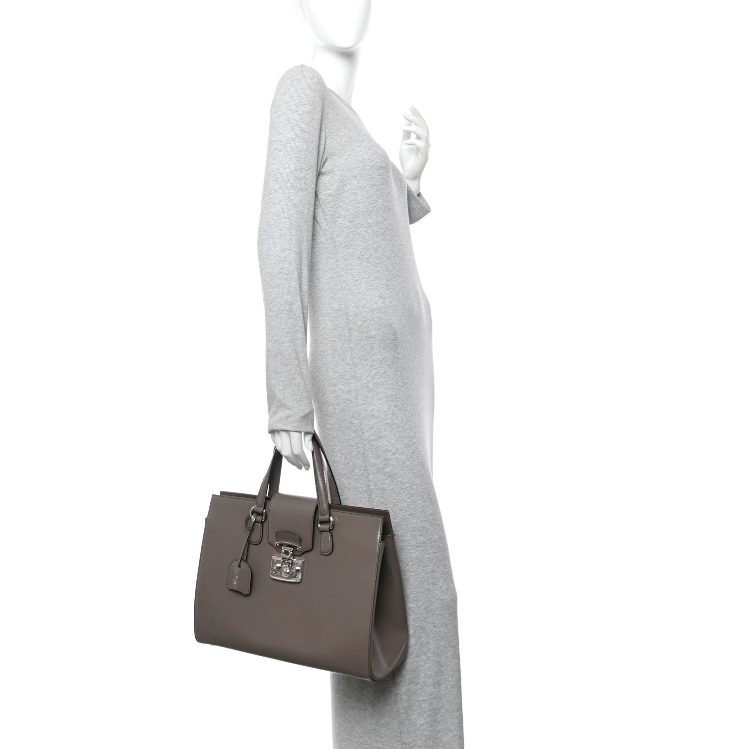 Gucci Regent Calfskin Large Lady Lock Flap Top Handle Bag Grey