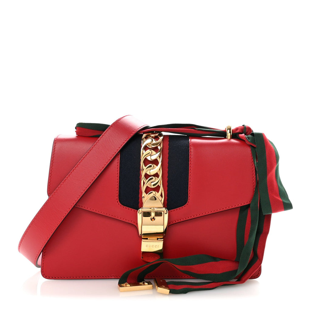 Gucci Calfskin Small Sylvie Shoulder Bag Hibiscus Red