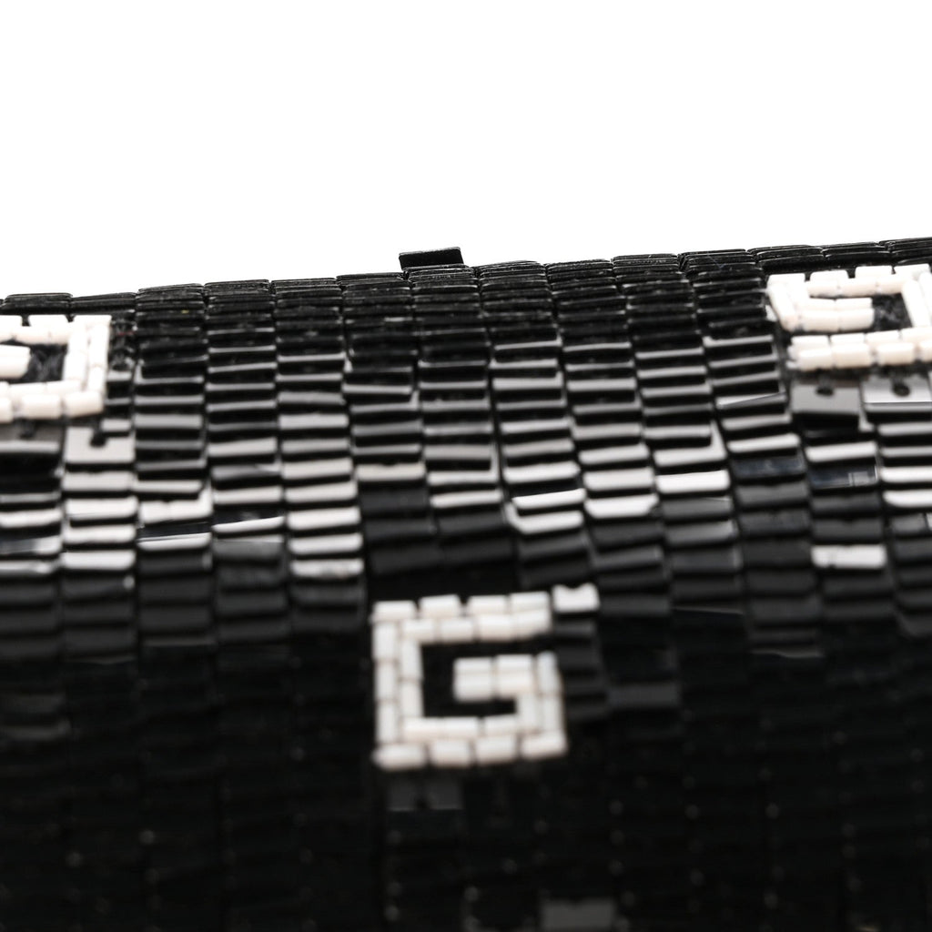 Gucci Sequin Lizard Embossed GG Mini Bamboo 1947 Top Handle Chain Bag Black White