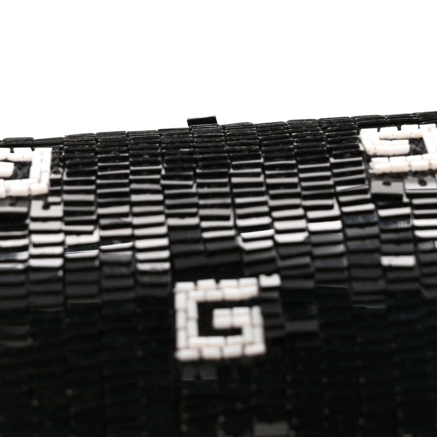 Gucci Sequin Lizard Embossed GG Mini Bamboo 1947 Top Handle Chain Bag Black White