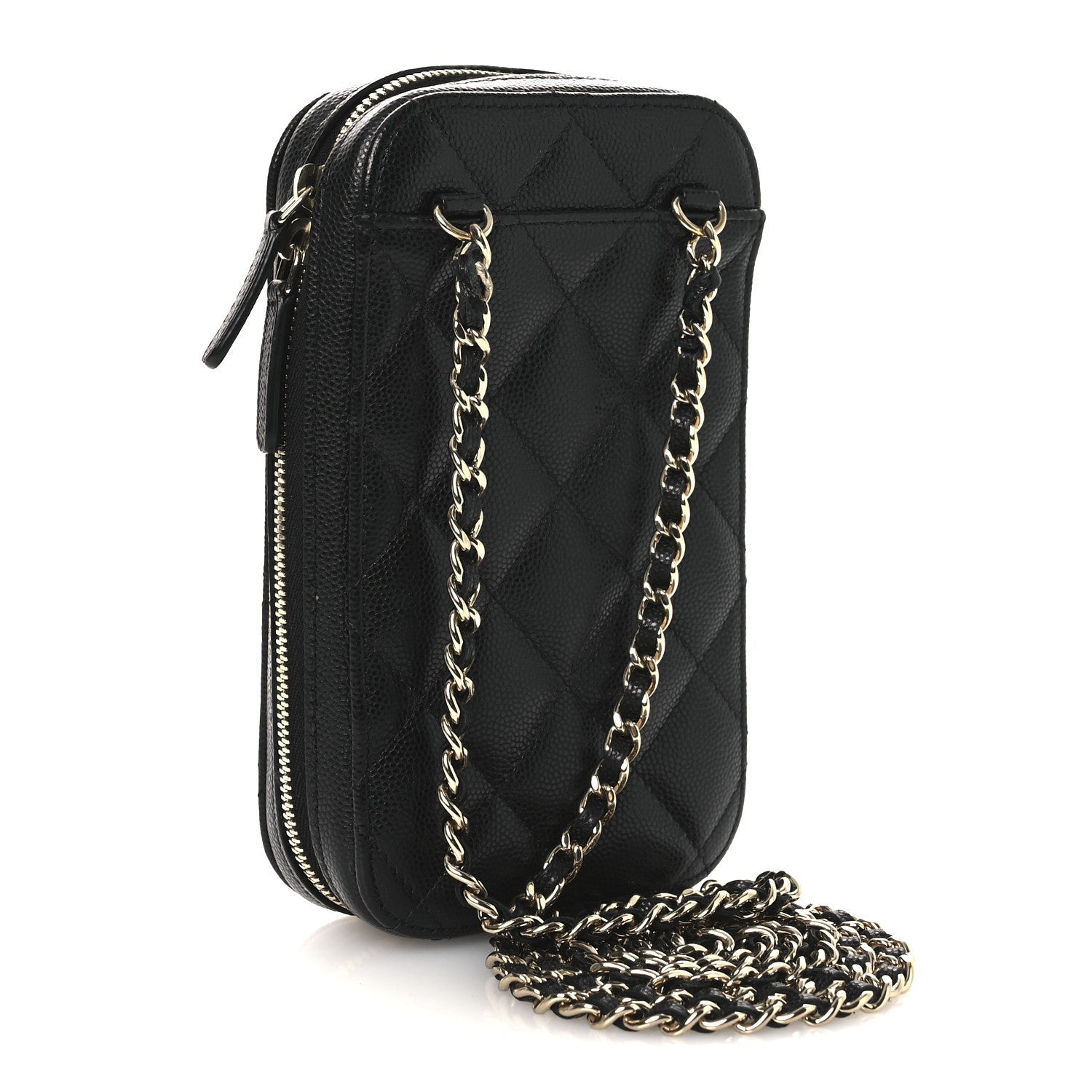 Chanel Caviar Quilted Phone Holder Wallet On Chain WOC Black