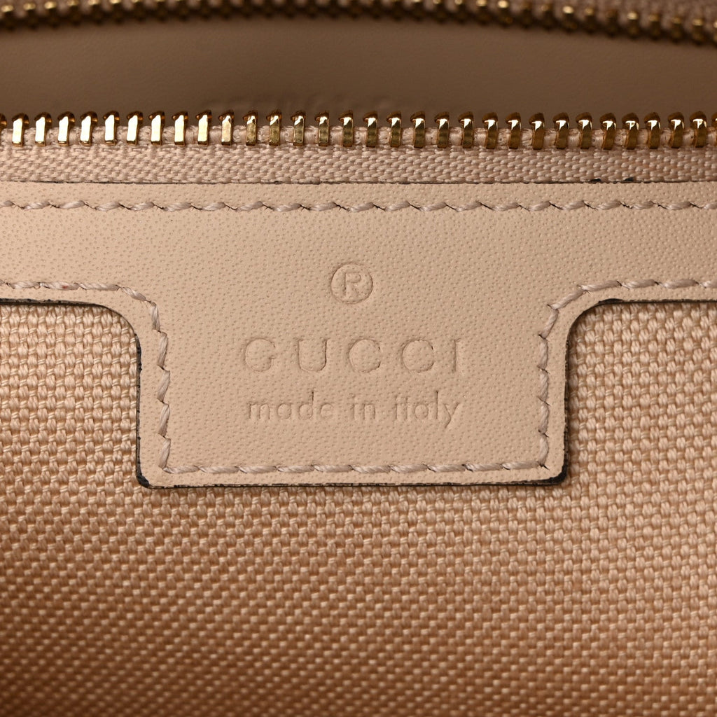 Gucci Summer Denim Calfskin GG Monogram Small Ophidia Top Handle Bag Souffle Rose