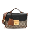 Gucci GG Supreme Monogram New Sakai Lux Calfskin Mini Padlock Flap Pocket Shoulder Bag Beige Ebony Black Cuir