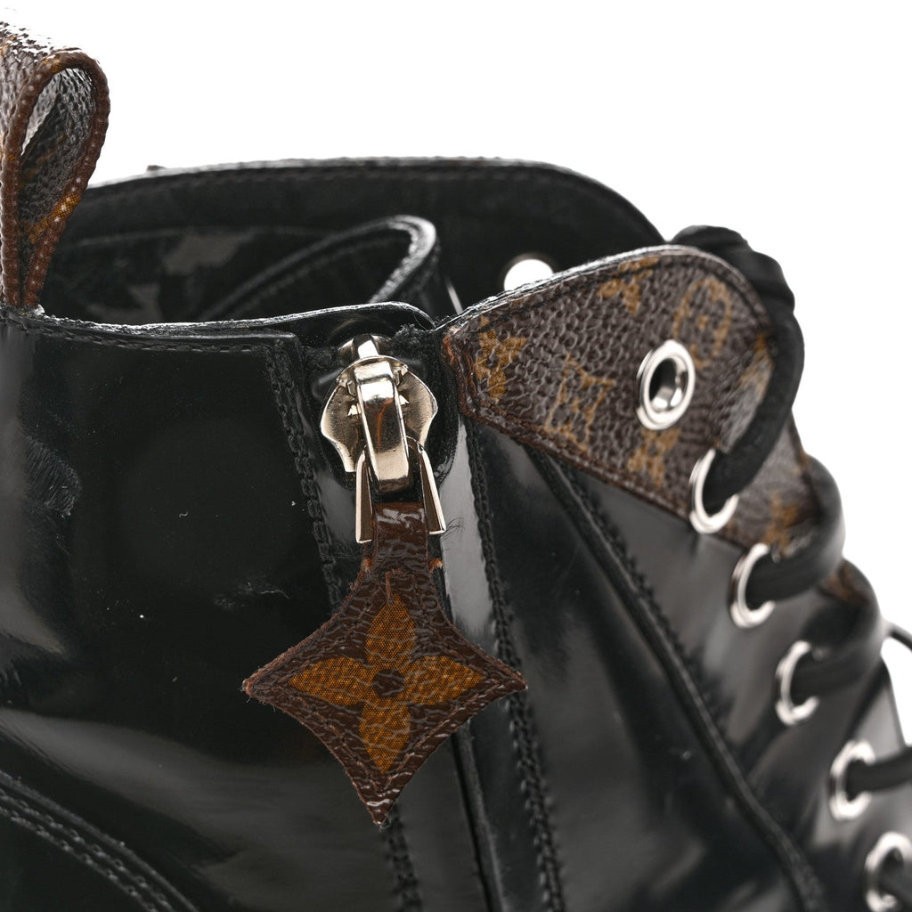 Louis Vuitton Glazed Calfskin Monogram Star Trail Ankle Boots 39 Black