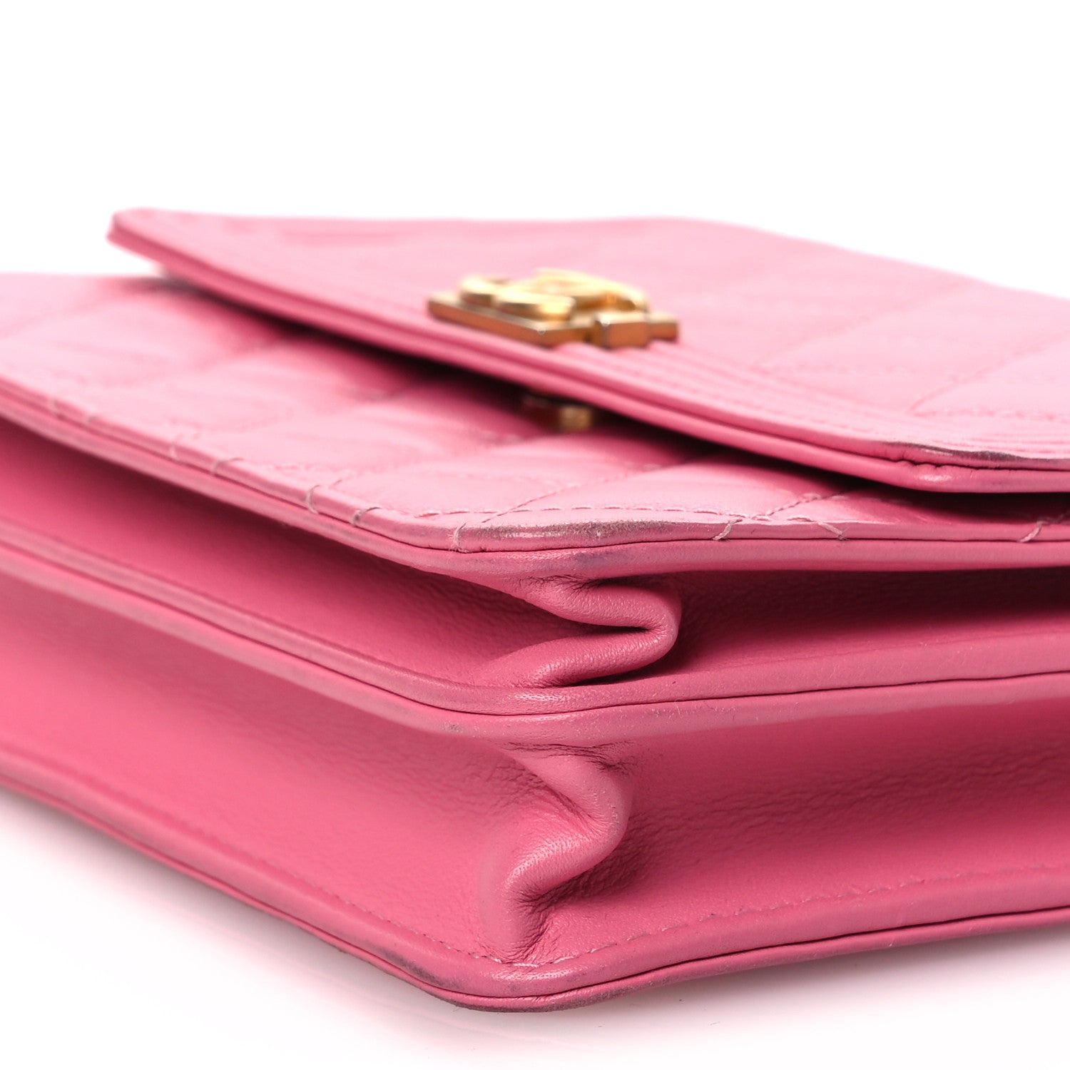 Chanel Lambskin Quilted Boy Square Wallet on Chain WOC Pink