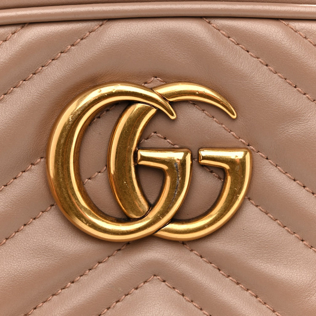 Gucci Calfskin Matelasse Small GG Marmont Chain Shoulder Bag Porcelain Rose
