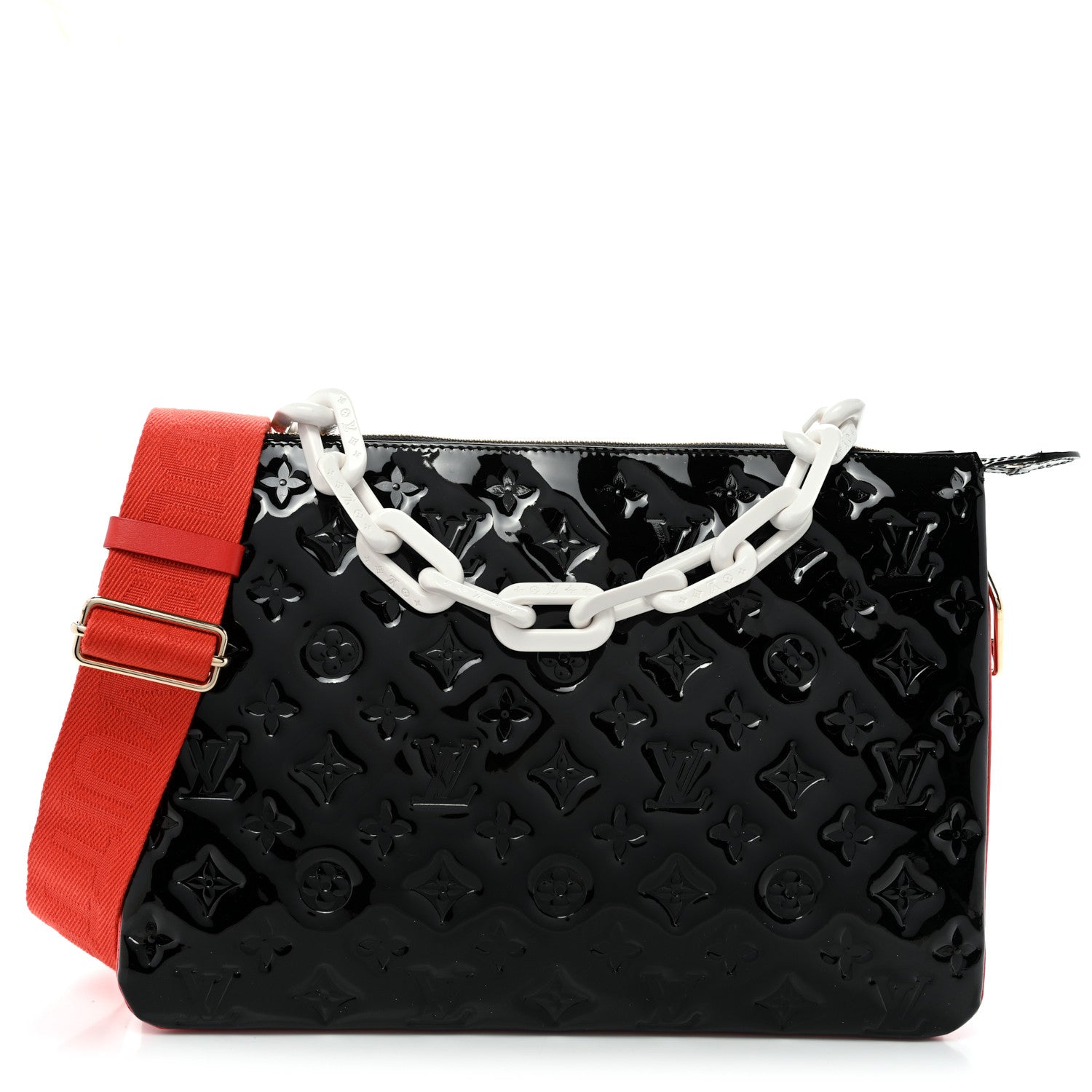 Louis Vuitton Patent Embossed Monogram Lambskin Coussin MM Black Red