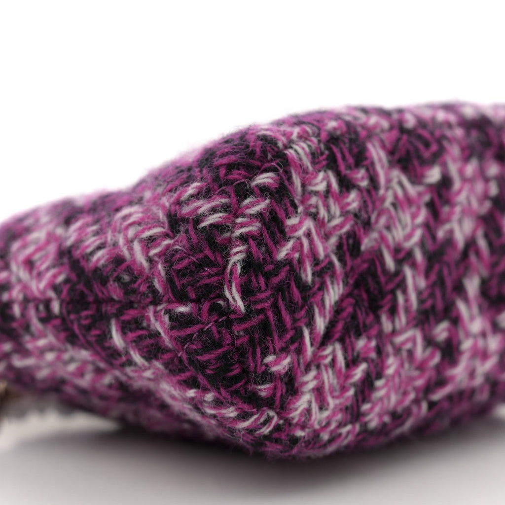 Chanel Tweed Quilted Mini Clutch With Chain Purple