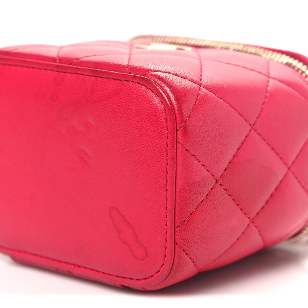 Chanel Lambskin Quilted Mini Top Handle Vanity Case With Chain Dark Pink