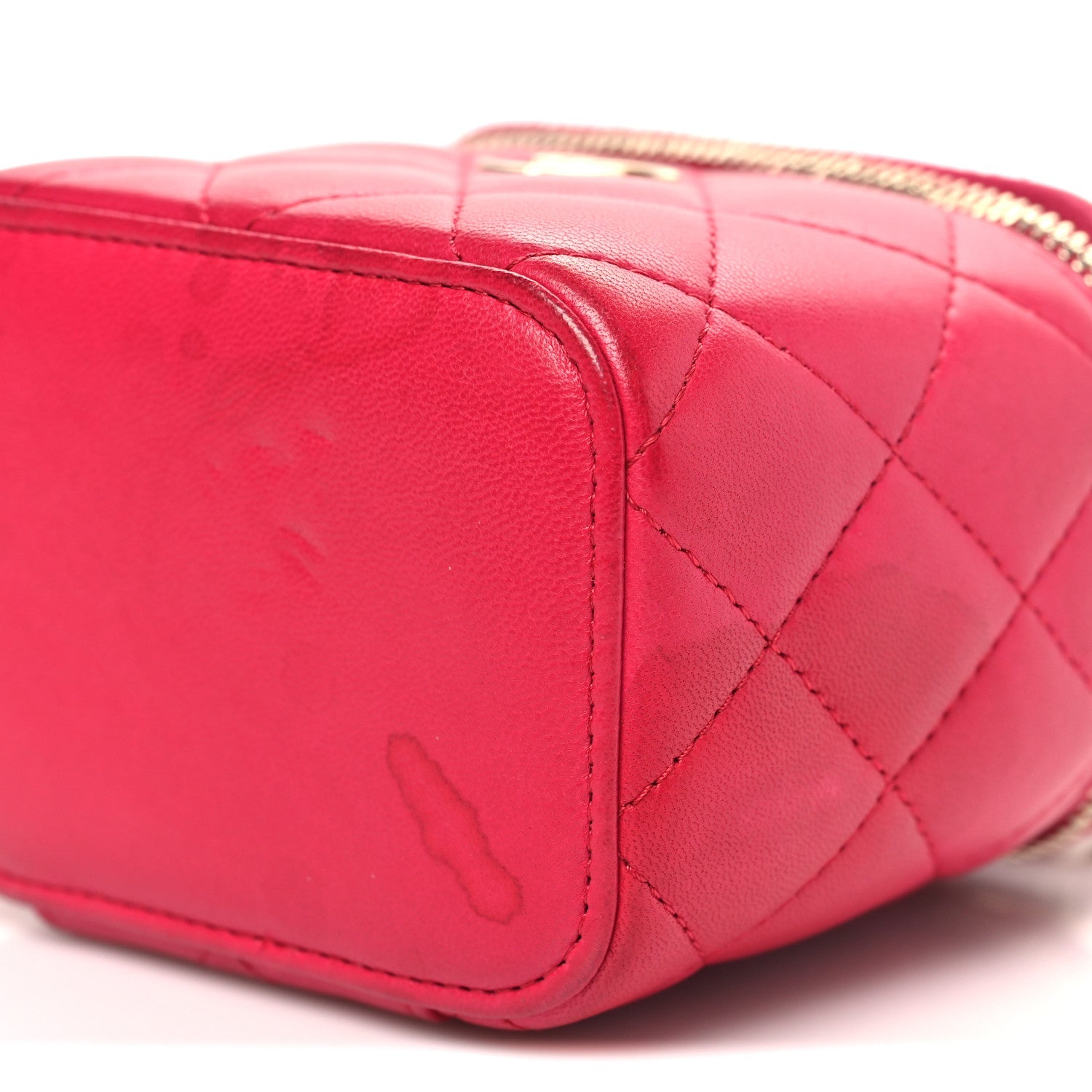 Chanel Lambskin Quilted Mini Top Handle Vanity Case With Chain Dark Pink