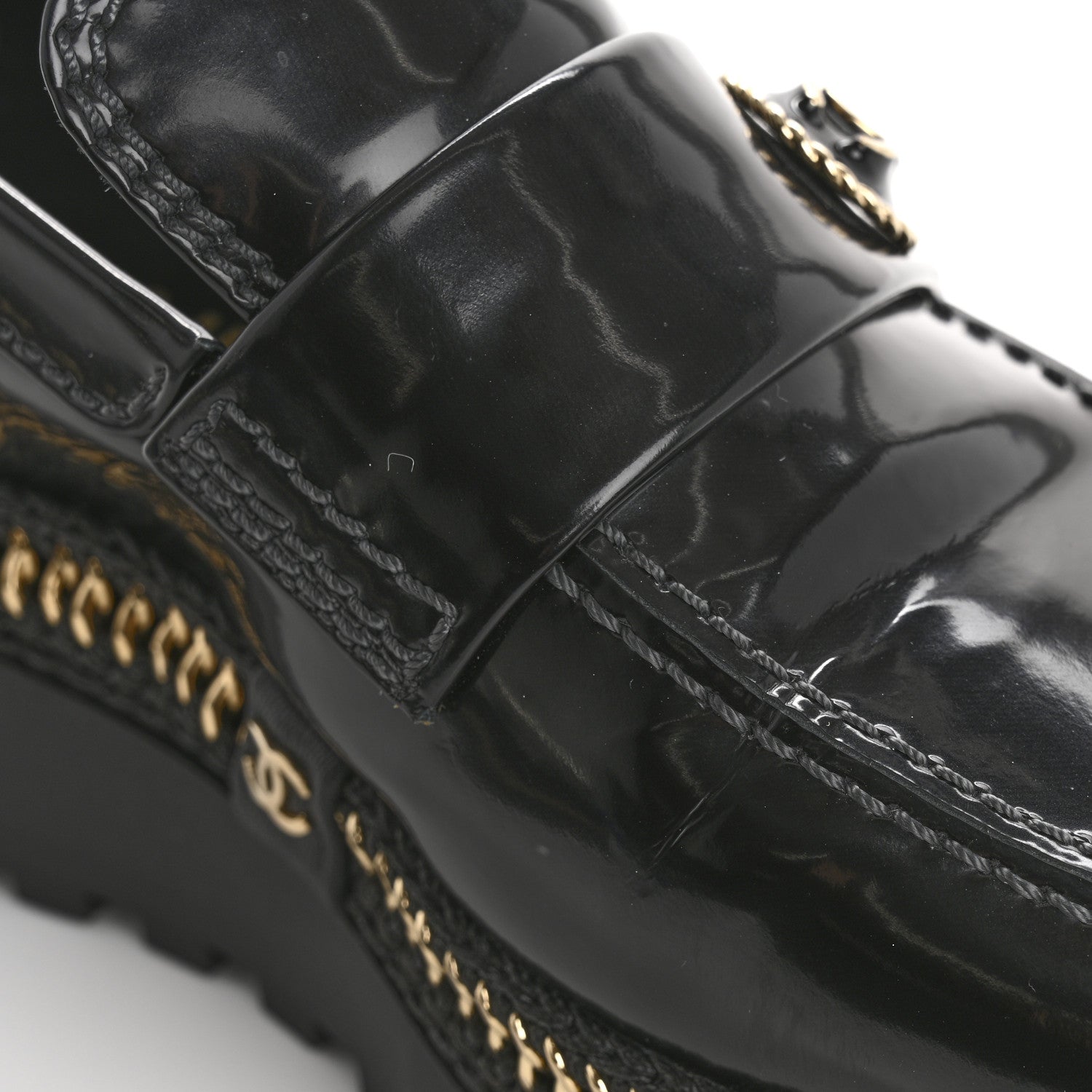 Chanel Shiny Calfskin Platform Loafers 37 Black