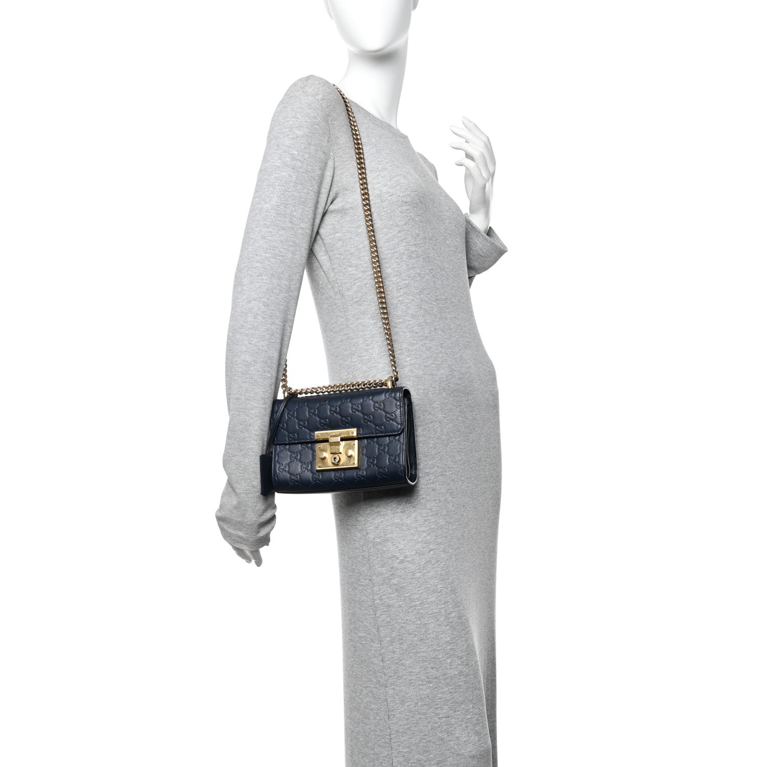 Gucci Guccissima Small Padlock Shoulder Bag Blue Agata