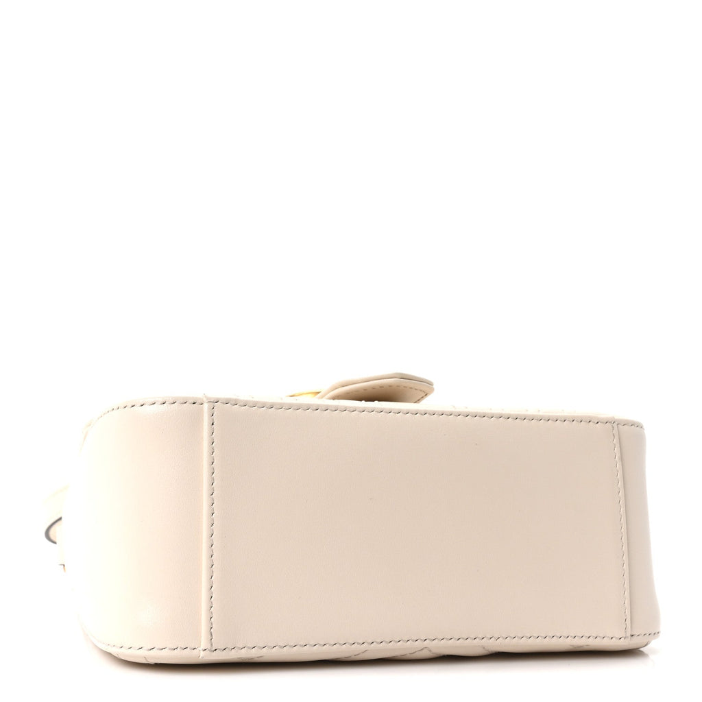 Gucci Calfskin Matelasse Mini GG Marmont Top Handle Shoulder Bag White