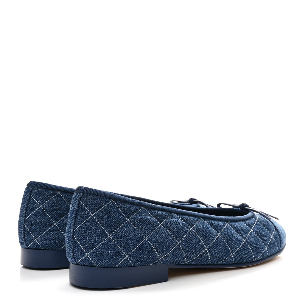 Chanel Washed Denim Quilted Cap Toe CC Ballerina Flats 36.5 Blue