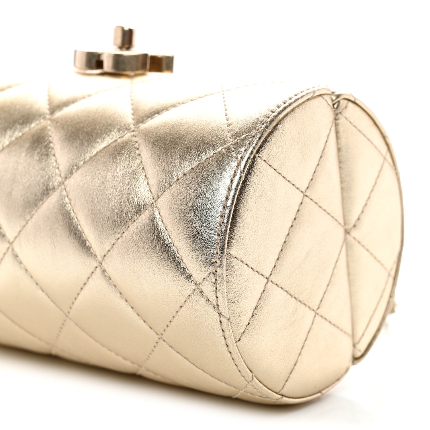 Chanel Metallic Lambskin Quilted Barrel Crossbody Bag Gold