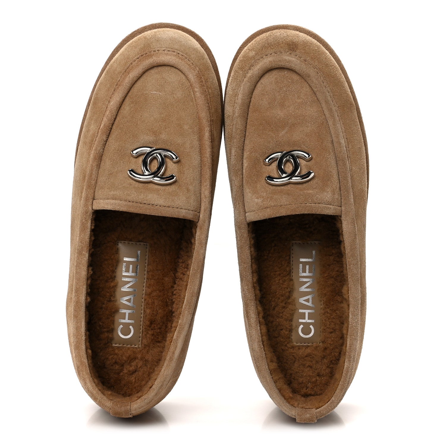 Chanel Suede Calfskin CC Loafers 36 Dark Beige