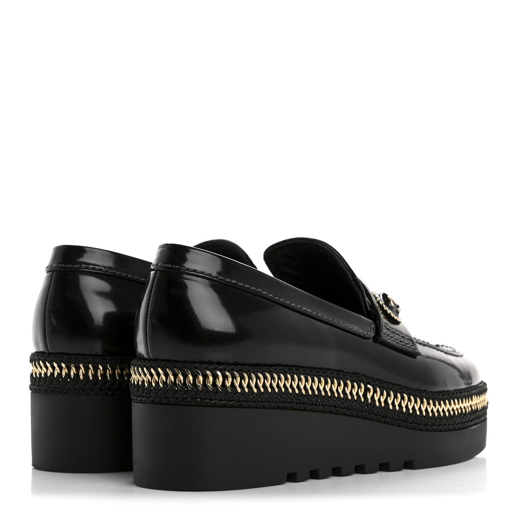 Chanel Shiny Calfskin Platform Loafers 37 Black