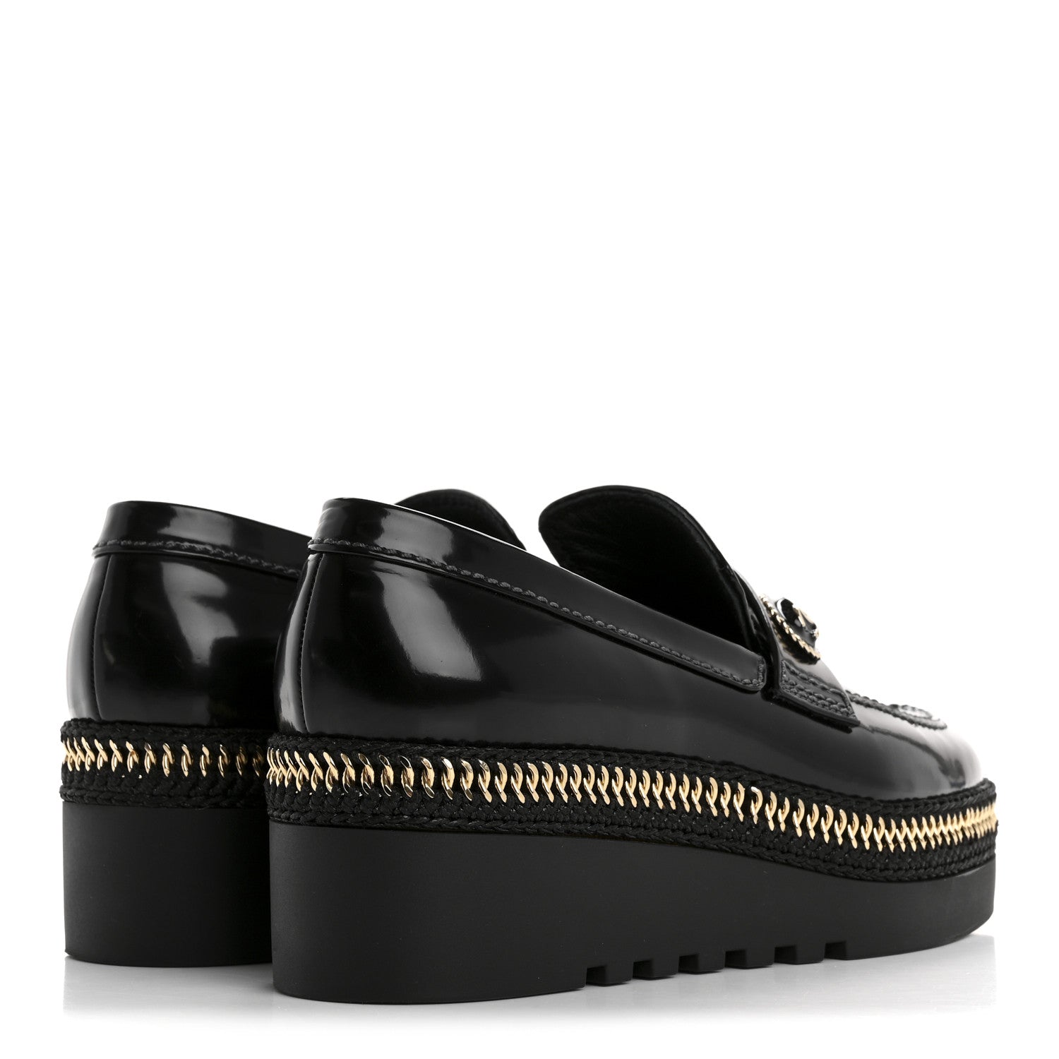 Chanel Shiny Calfskin Platform Loafers 37 Black
