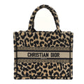 Christian Dior Canvas Mizza Embroidered Small Leopard Book Tote Beige