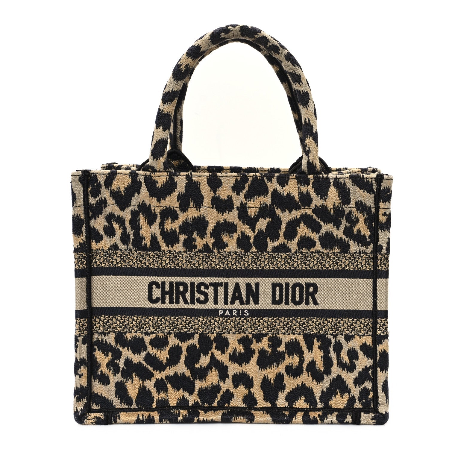 Christian Dior Canvas Mizza Embroidered Small Leopard Book Tote Beige