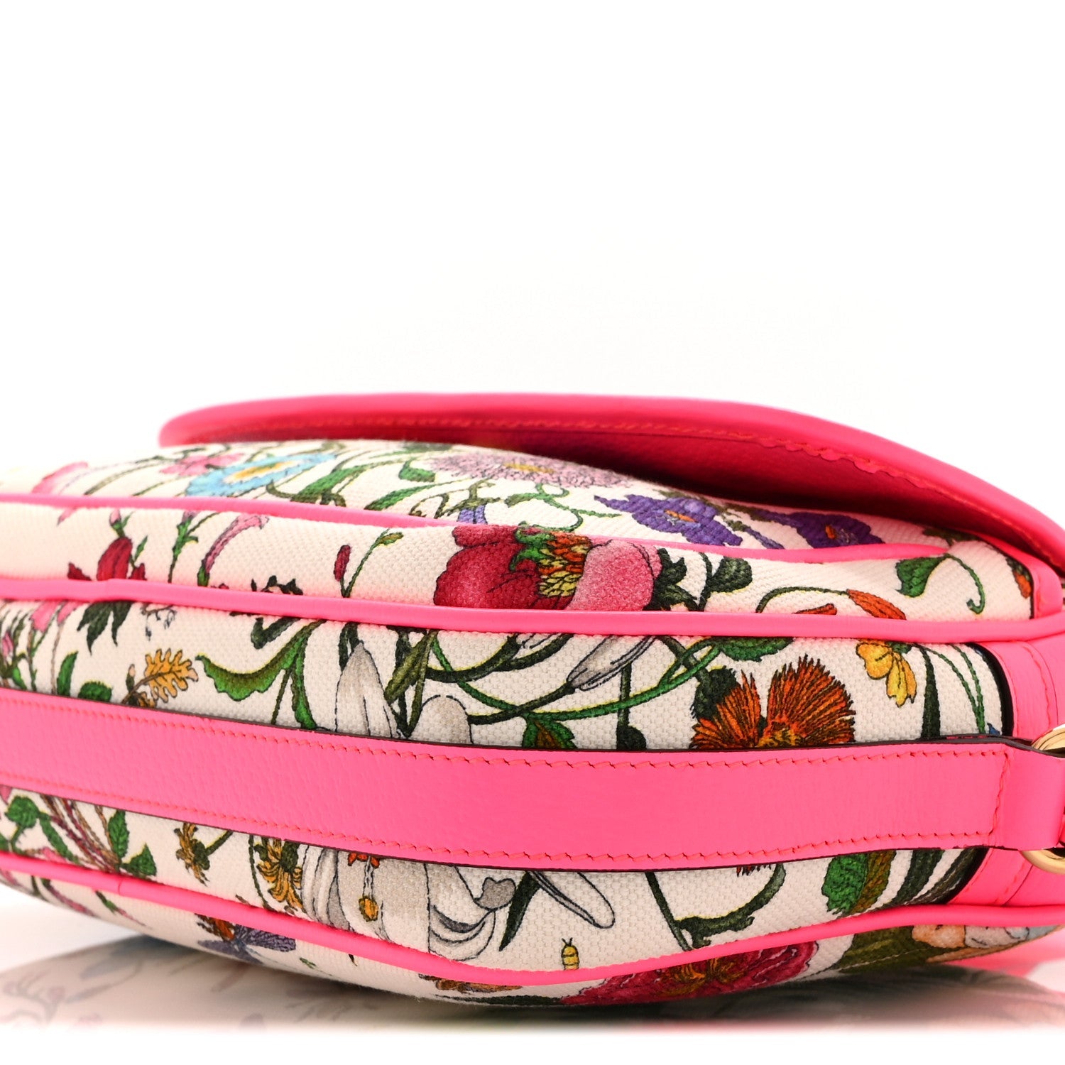 Gucci Canvas Flora Floral Shoulder Bag White Fuchsia Fluo