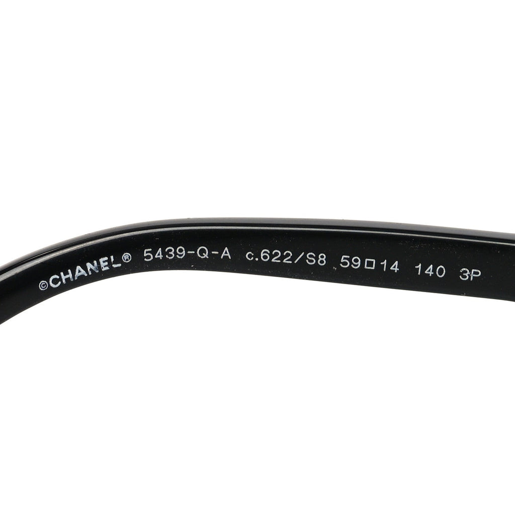 Metal Calfskin Polarized CC Chain Pilot Sunglasses 5439-Q-A Black
