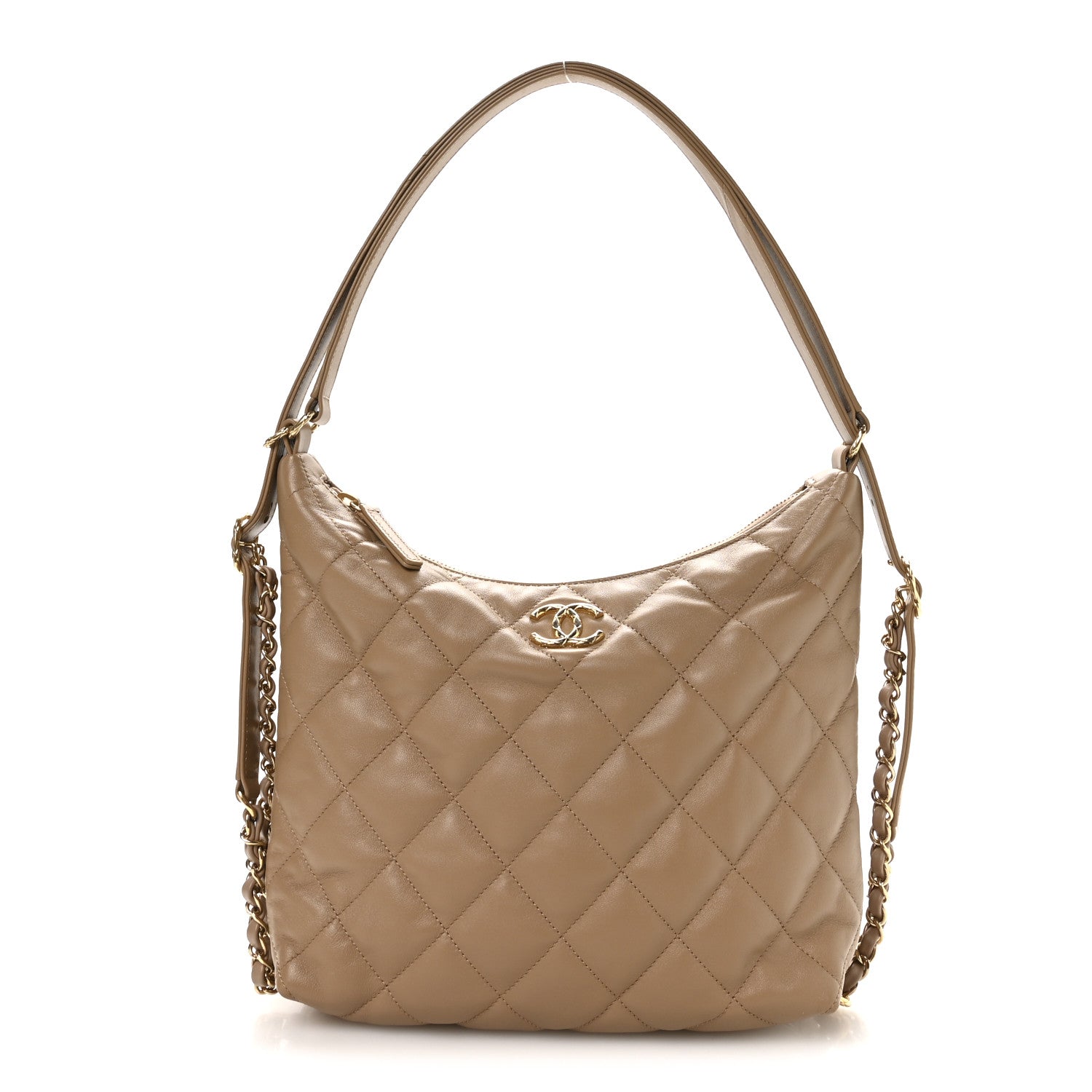 Chanel Lambskin Quilted Hobo Beige