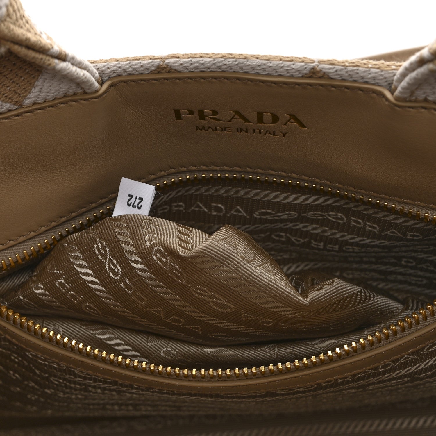 Prada Jacquard Saffiano Triangolo Symbole Embroidered Small Tote Corda Talco