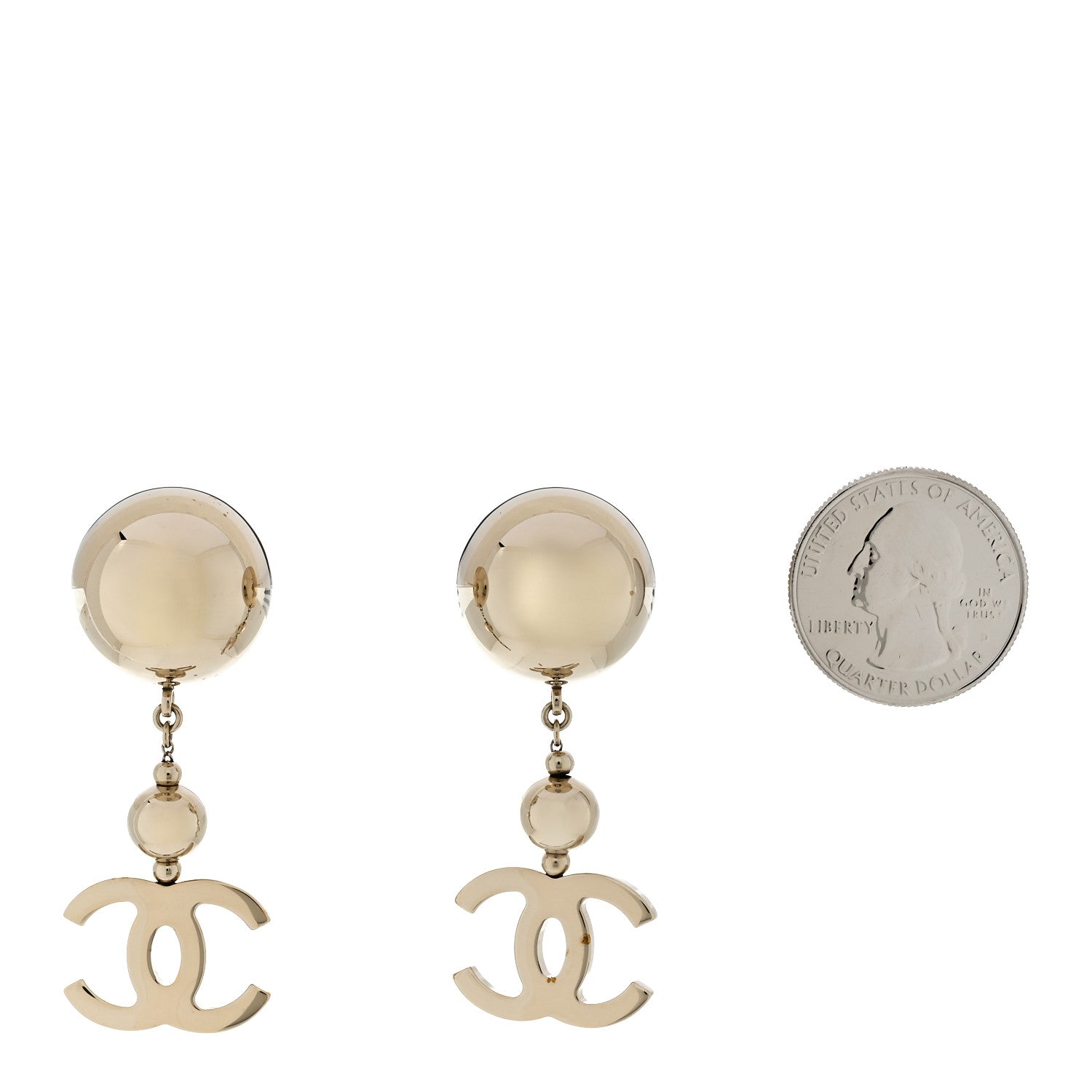 Metal CC Single Bead Drop Earrings  Gold