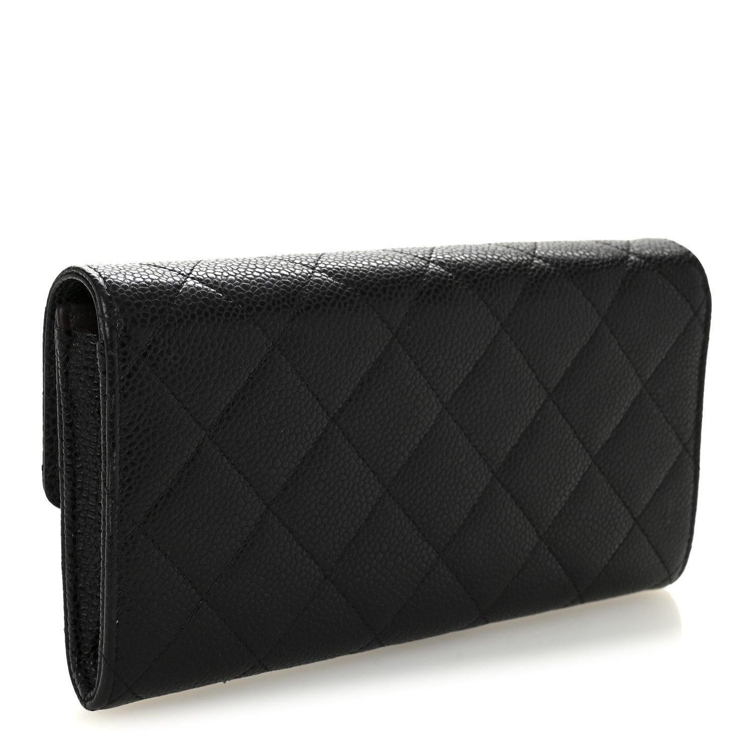 Caviar Quilted Large Gusset Flap Wallet Black
