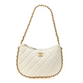 Chanel Shiny Crumpled Lambskin Quilted Trendy Chain Around Hobo White