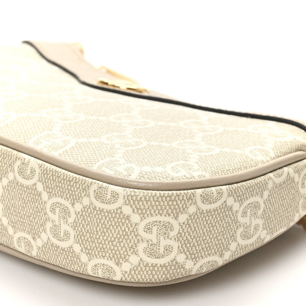 Gucci GG Supreme Monogram Textured Dollar Calfskin Web Mini Ophidia GG Handbag Beige Mystic White Oatmeal