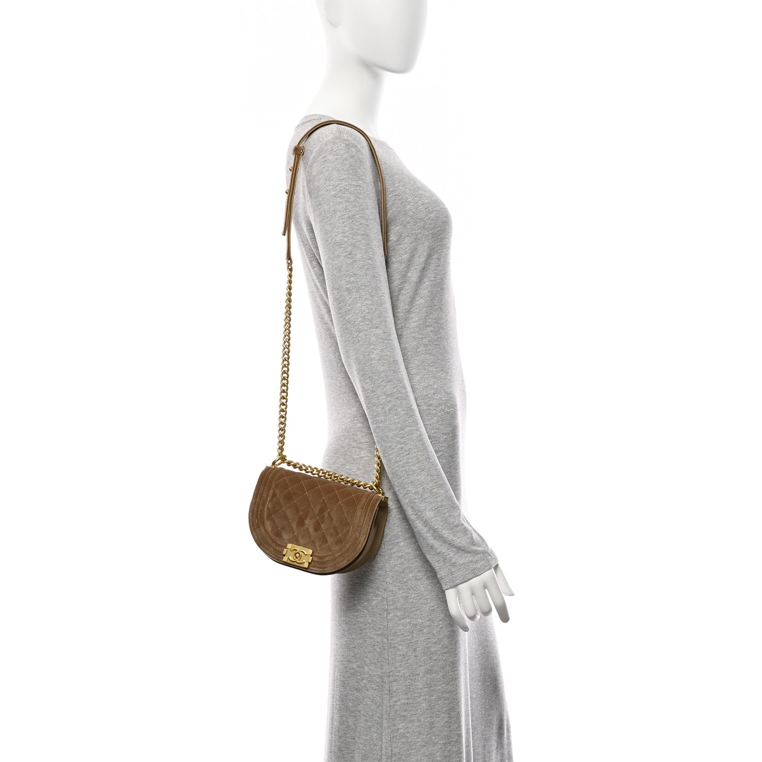 Chanel Velvet Quilted Small Boy Messenger Bag Beige