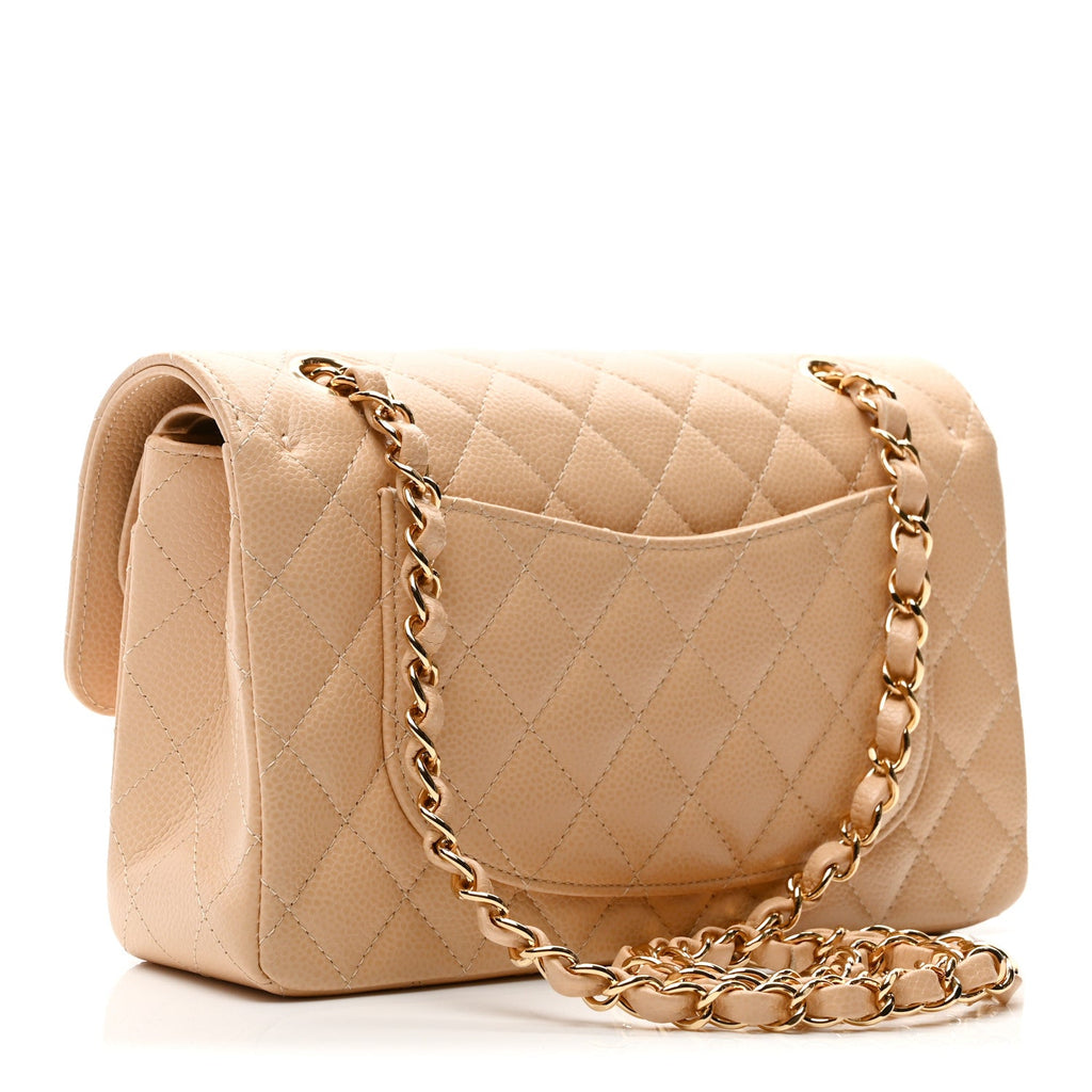 Chanel Caviar Quilted Small Double Flap Beige