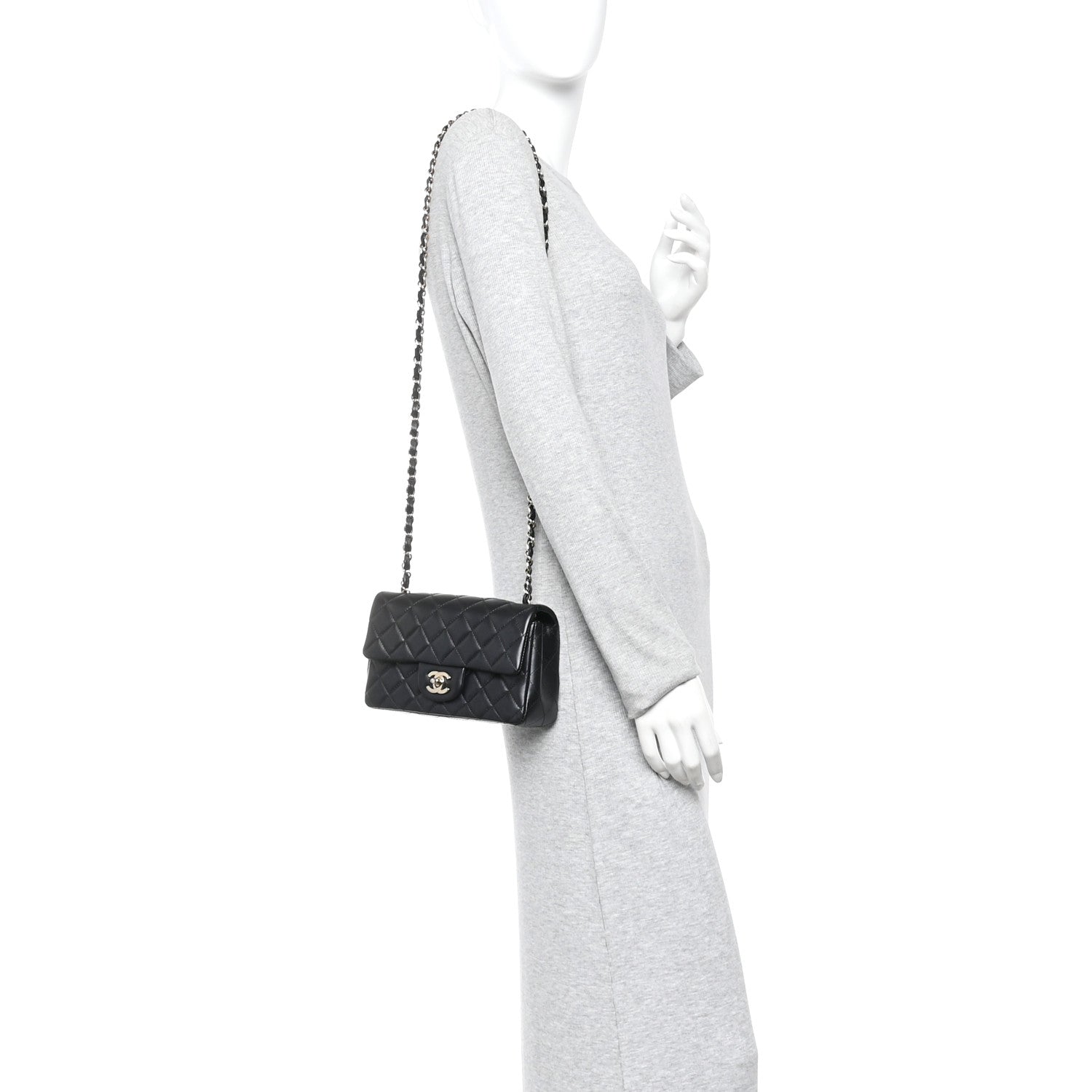 Chanel Lambskin Quilted Mini Rectangular Flap Black