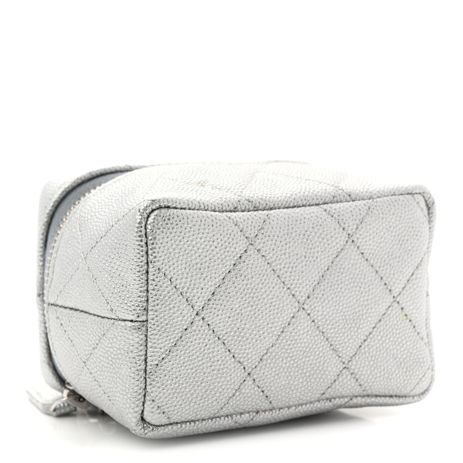 Chanel Metallic Caviar Quilted Mini Top Handle Vanity With Chain Silver