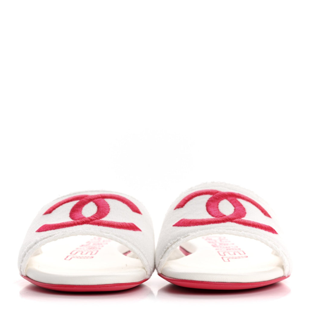 Jersey Knit CC Mules 37 White Fuchsia