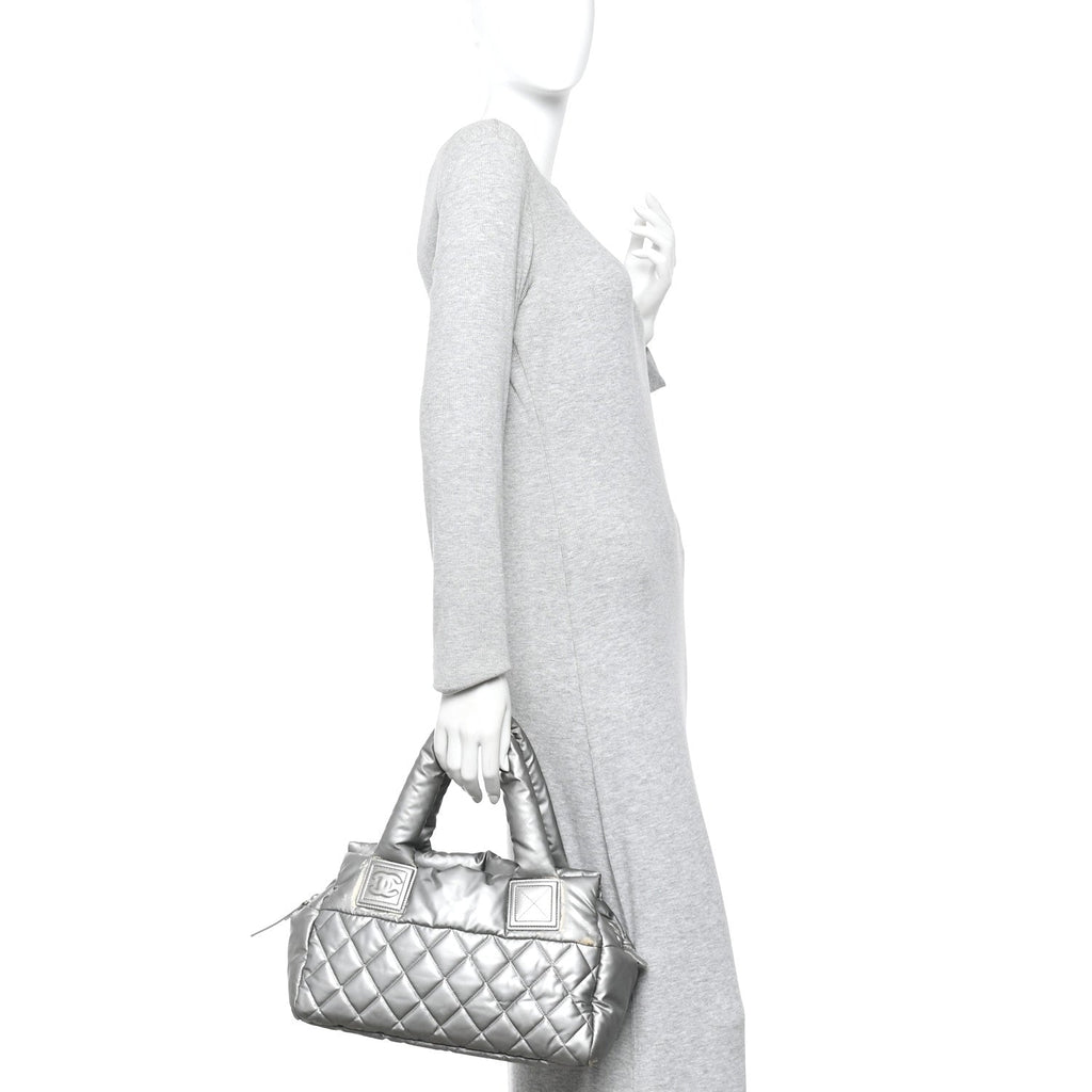 Chanel Nylon Coco Cocoon Zipped Tote Silver