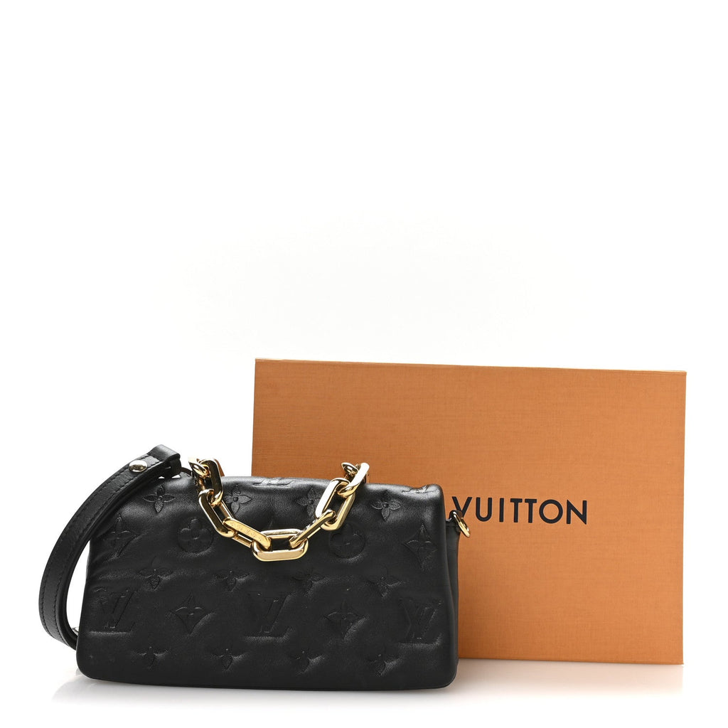 Louis Vuitton Lambskin Embossed Monogram Pochette Coussin Crossbody Black