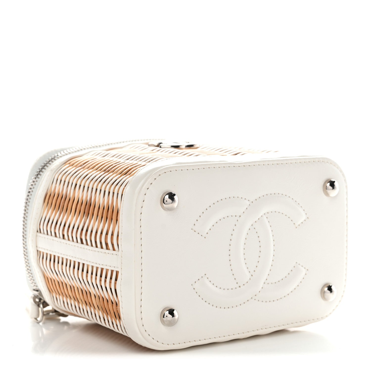 Chanel Calfskin Raffia Small Vanity Case Bag White Beige