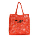 Prada Yarn Raffia Effect Crochet Logo Embroidered Tote Bag Arancio