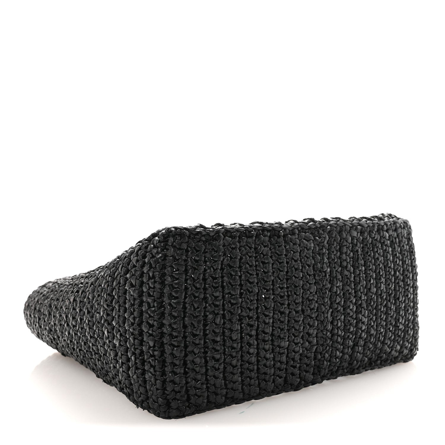 Prada Yarn Raffia Effect Crochet Logo Embroidered Small Tote Bag Black