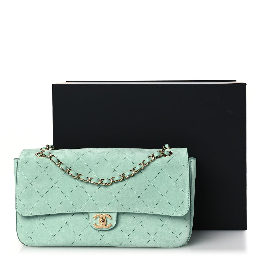 Chanel Suede Calfskin Small Souplissimo Maxi Flap Green