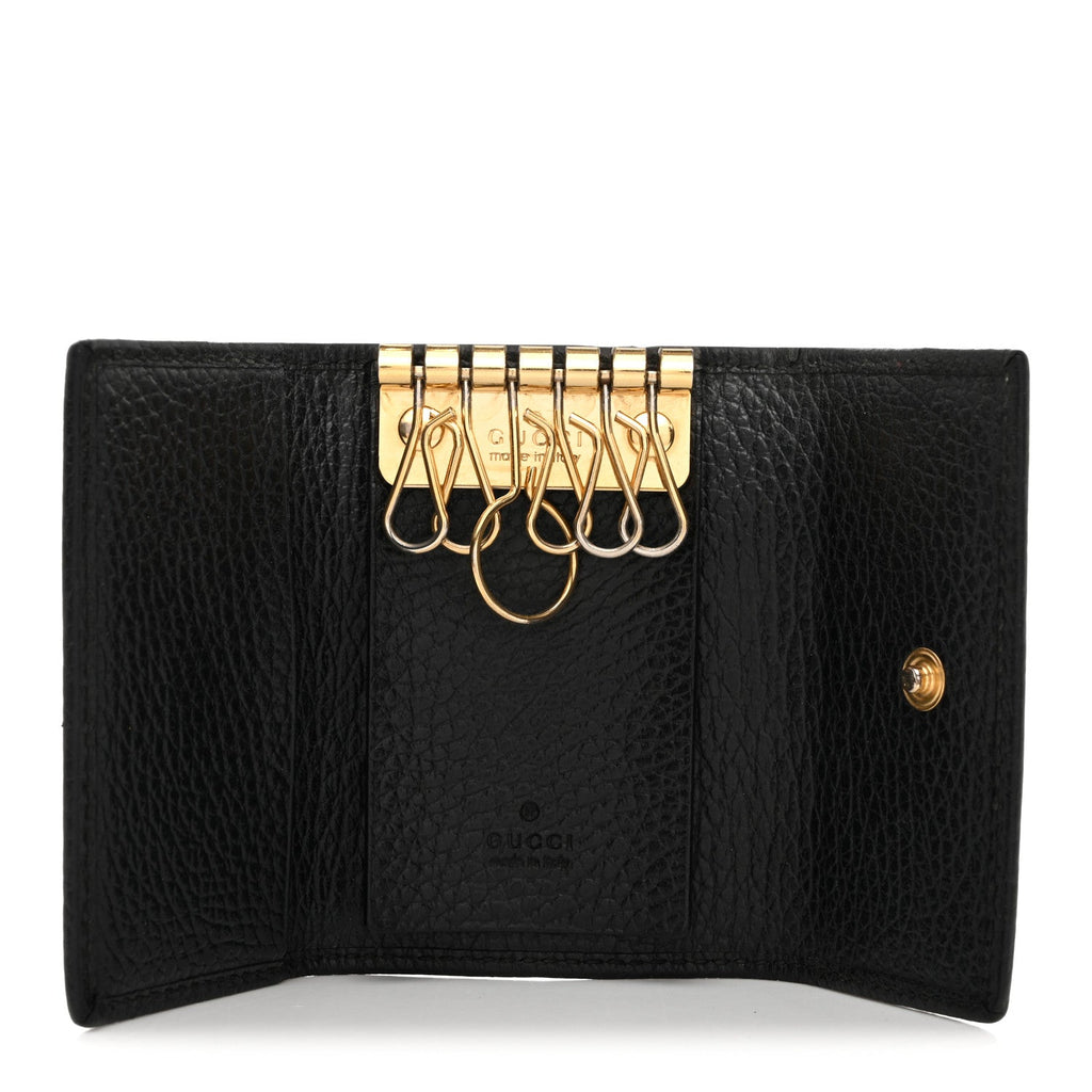 Gucci Pebbled Calfskin GG Marmont 6 Key Holder Black