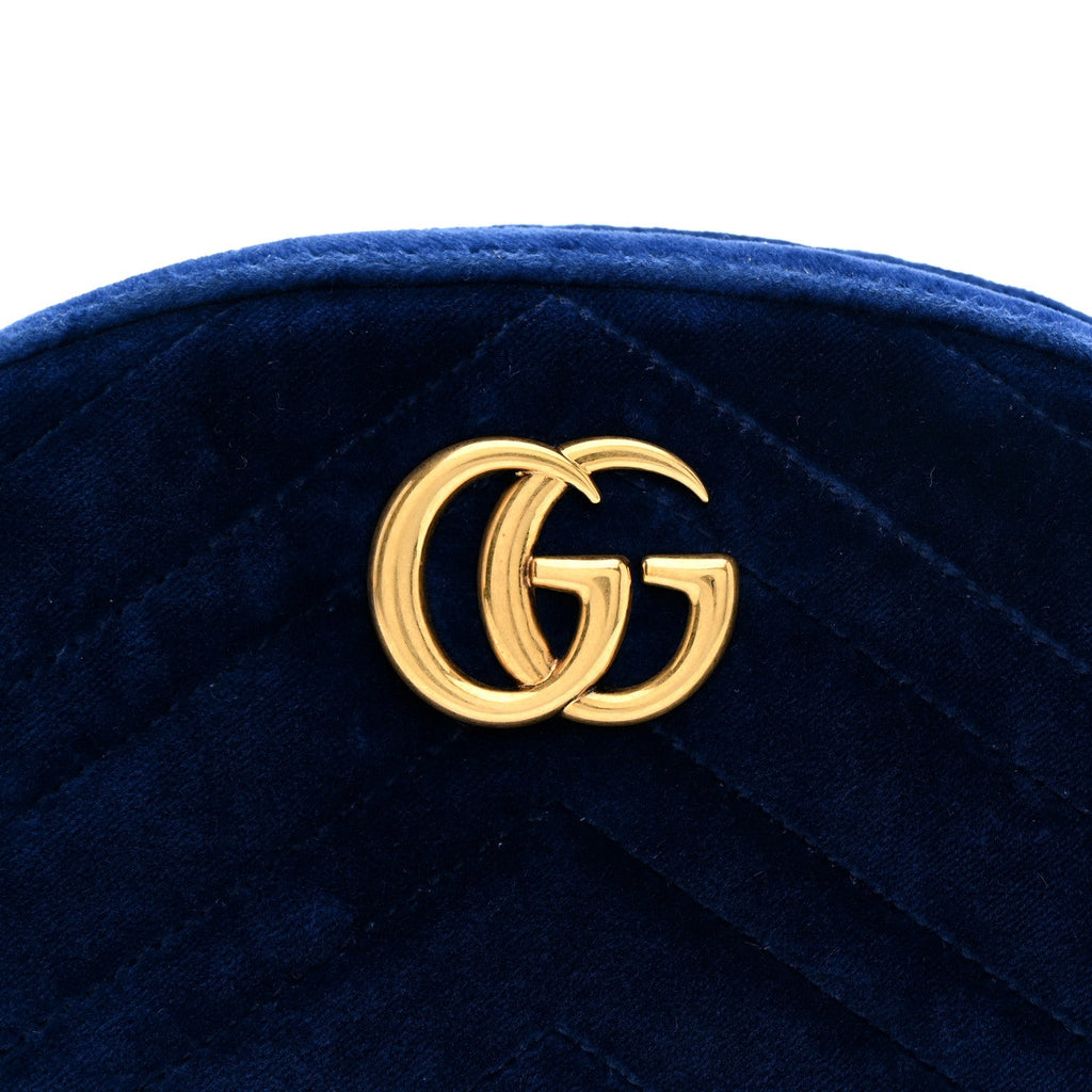 Gucci Velvet Matelasse GG Marmont Belt Bag 85 34 Cobalt Blue