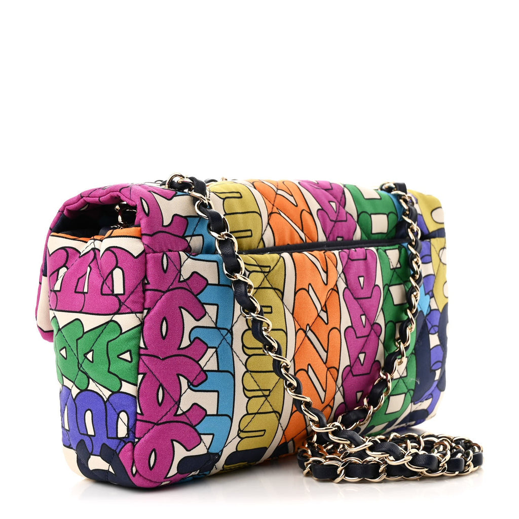 Chanel Printed Fabric Quilted Logo Single Flap Bag Multicolor