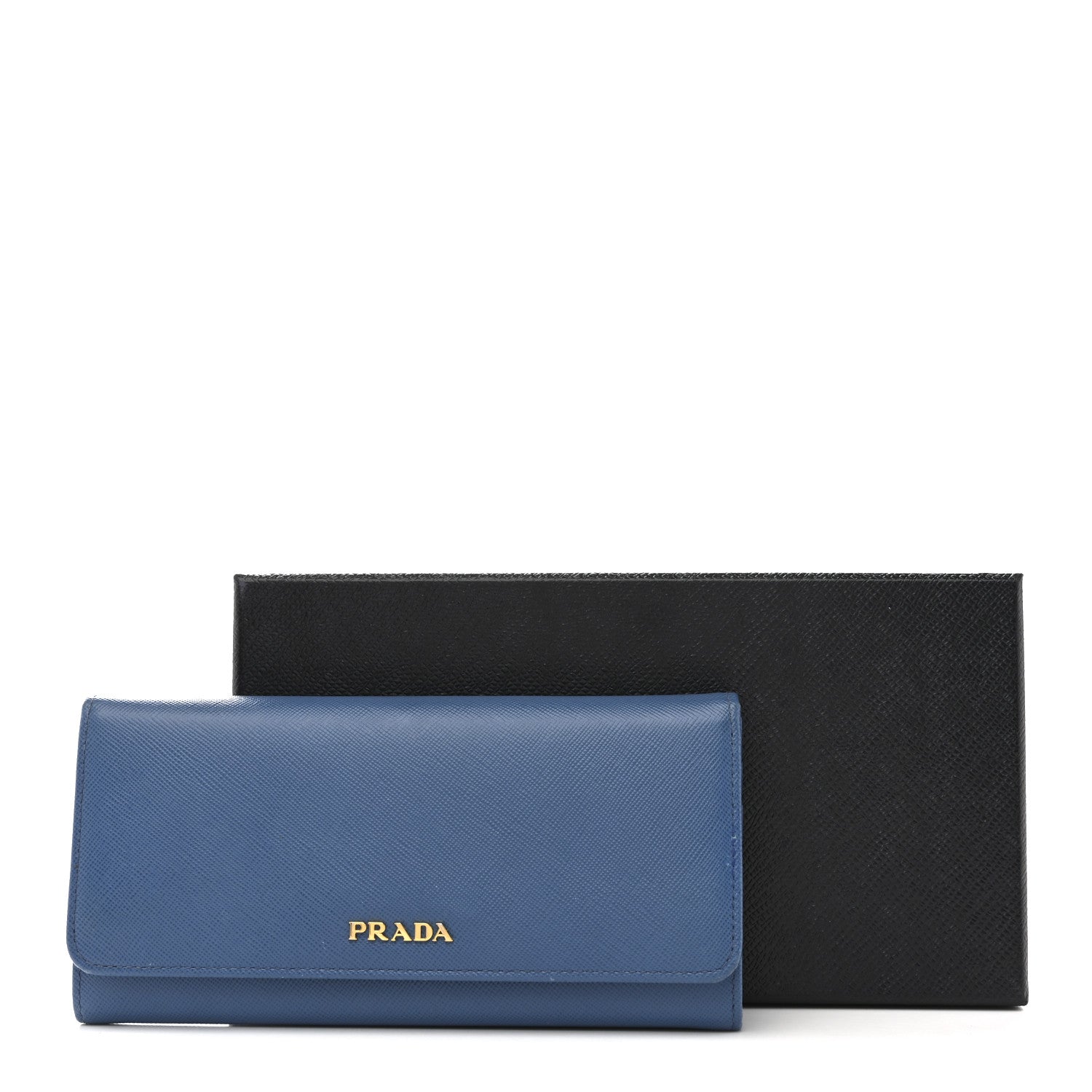 Prada Saffiano Bi-Color Metal Continental Flap Wallet Cobalto Black