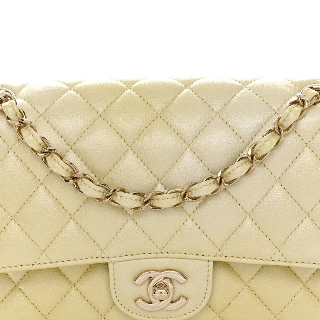 Chanel Cloudy Pearly Goatskin Quilted Medium Double Flap Light Yellow