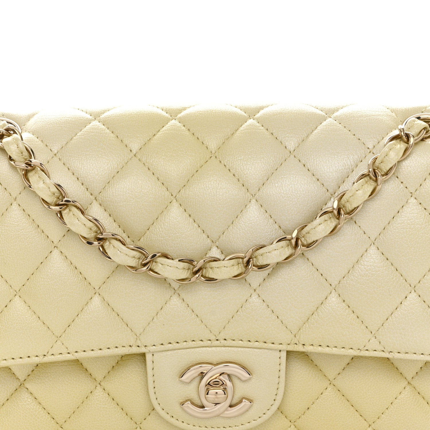 Chanel Cloudy Pearly Goatskin Quilted Medium Double Flap Light Yellow